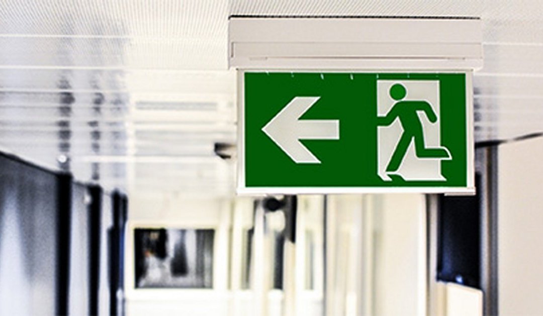 Hospital hallway exit sign