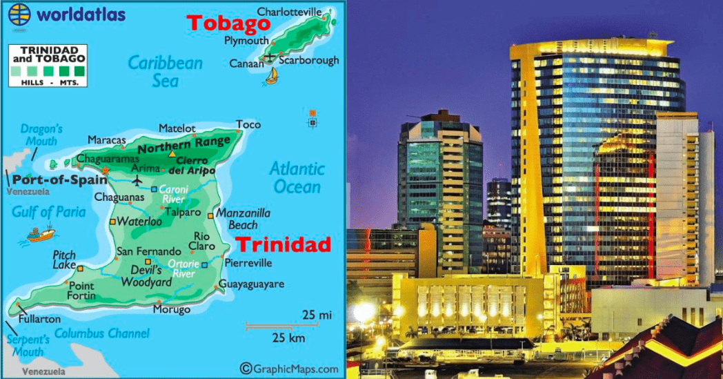 Trinidad & tobago map and cityscape